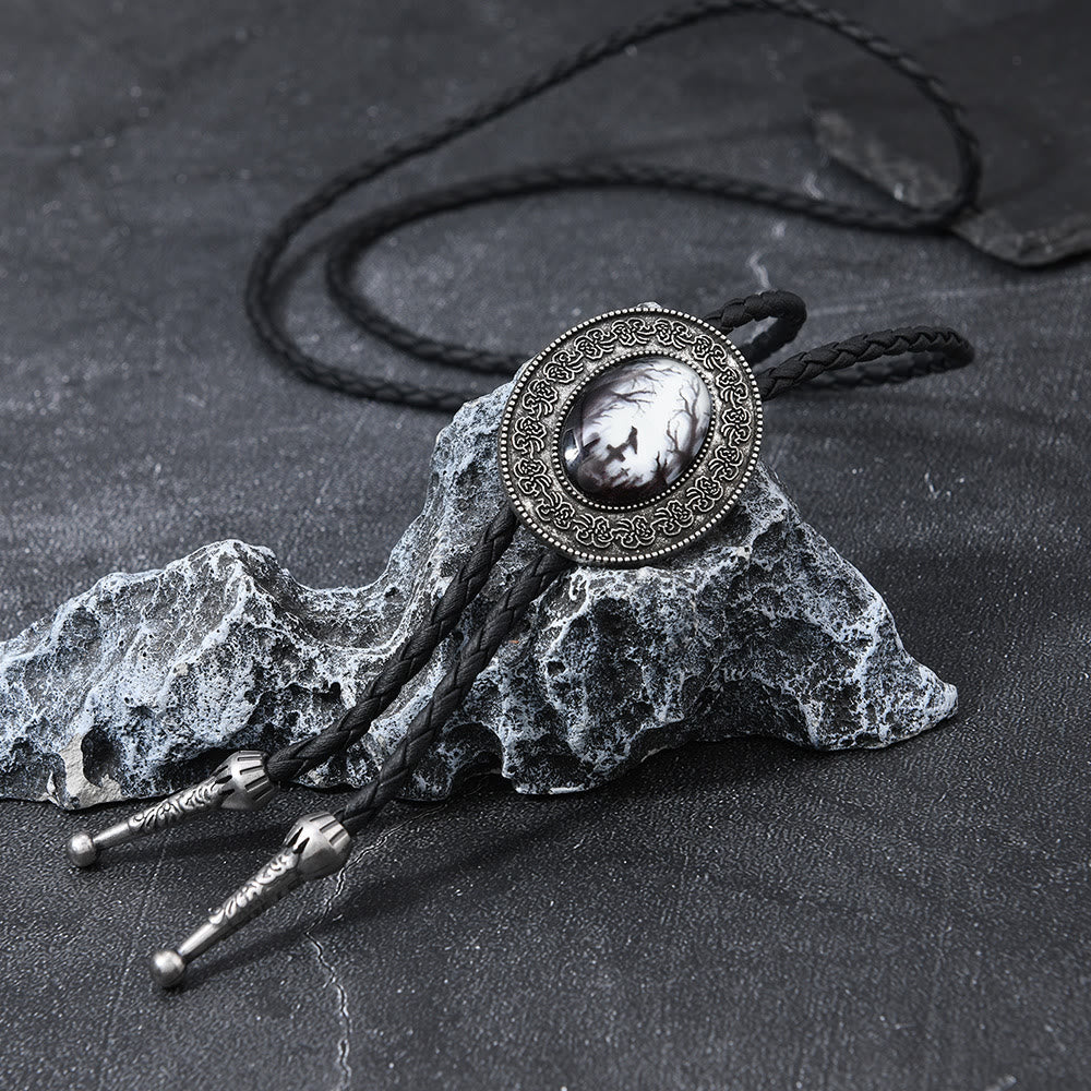 Gothic Raven Pattern Western Pendant Bolo Tie - Black & White - image 4
