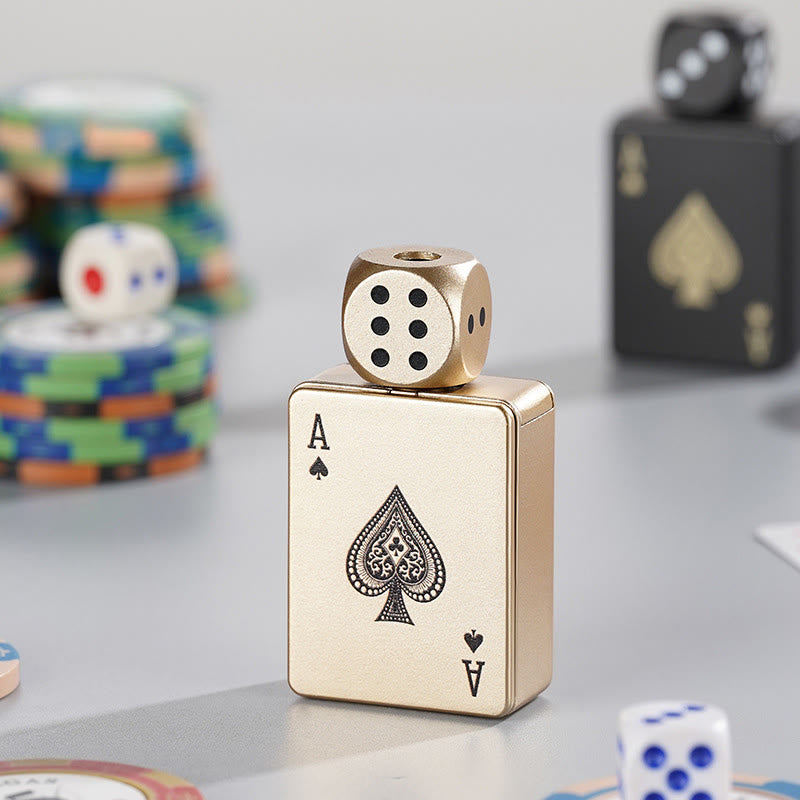 Rotating Dice PokerShape Refillable Butane Lighter - Gold Spades A - image 1