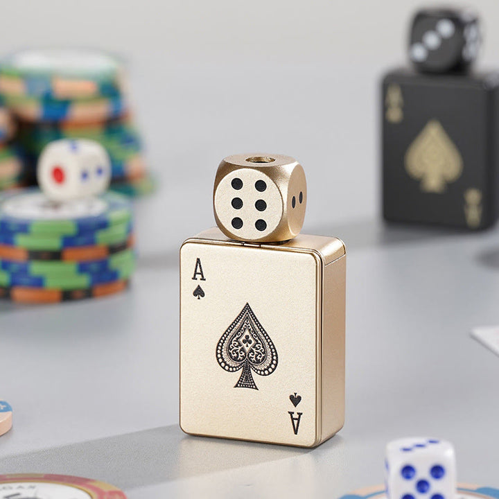 Rotating Dice PokerShape Refillable Butane Lighter - Gold Spades A - image 1