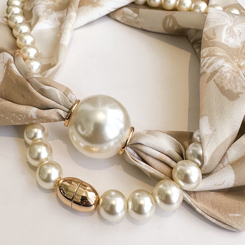 Women's Magnetic Clasp Artificial Pearl Necklace Scarf - image 3