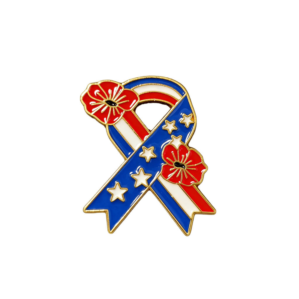 Patriotic Ribbon American Flag Poppy Enamel Brooch - Gold - image 0