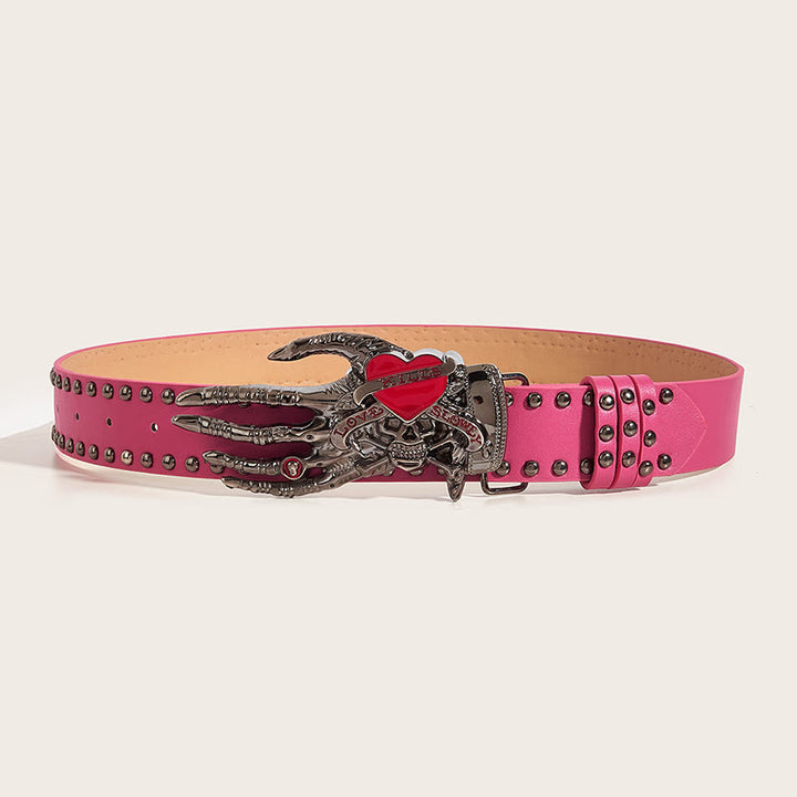 Gothic Skeleton Claw & Skull Studded Leather Belt - image 10