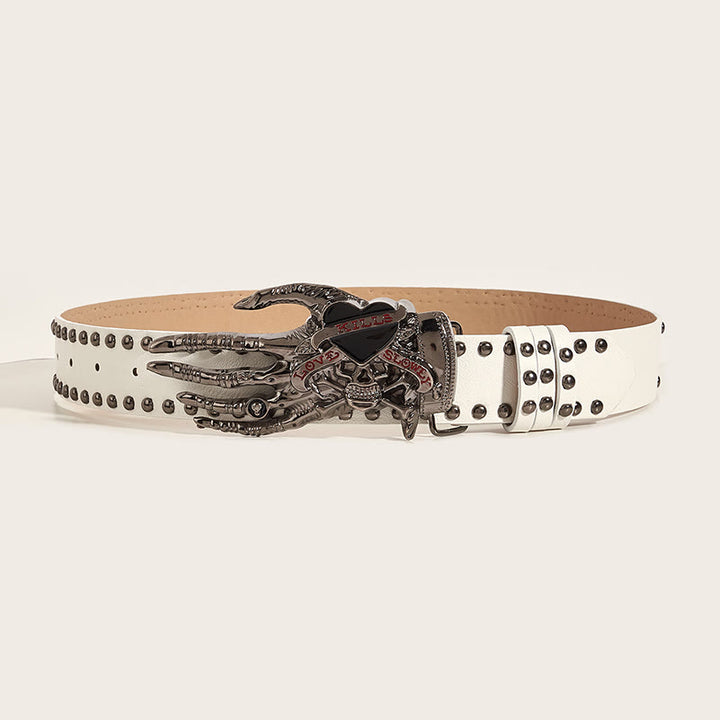 Gothic Skeleton Claw & Skull Studded Leather Belt - image 6