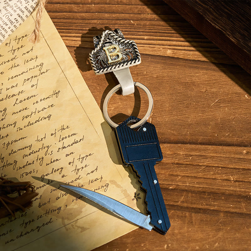 Western Retro Letter Keychain With Key-Shaped Knife - Z - image 0