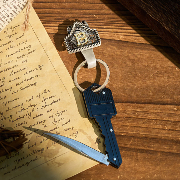Western Retro Letter Keychain With Key-Shaped Knife - Z - image 0