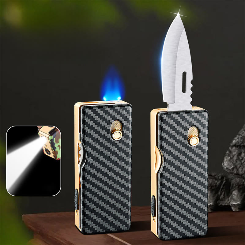 2-in-1 Golden Horse Relief Lighting Folding Knife Lighter - Carbon Fiber - image 4