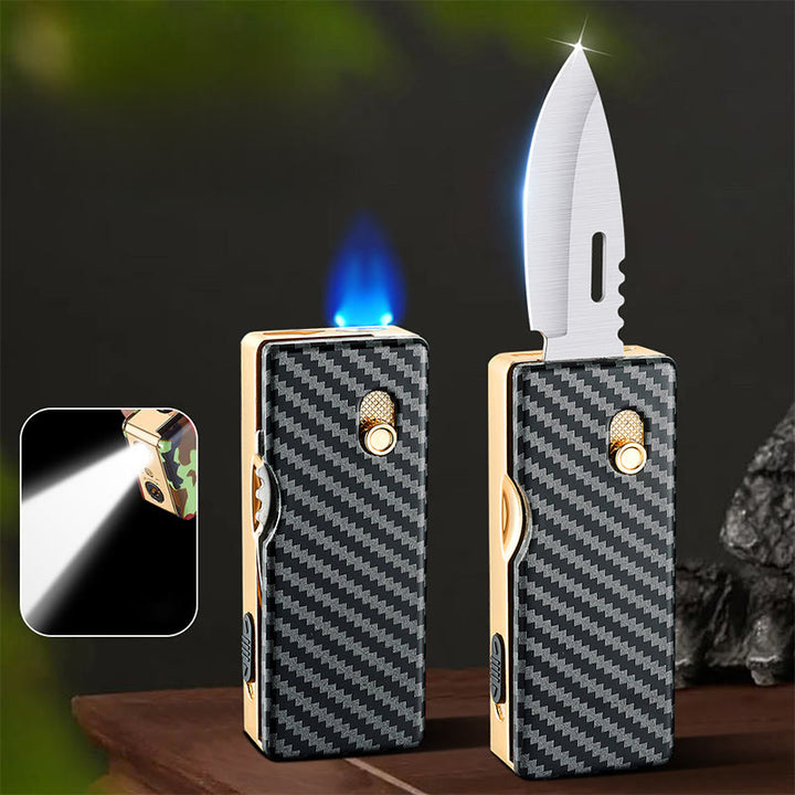 2-in-1 Golden Horse Relief Lighting Folding Knife Lighter - Carbon Fiber - image 4
