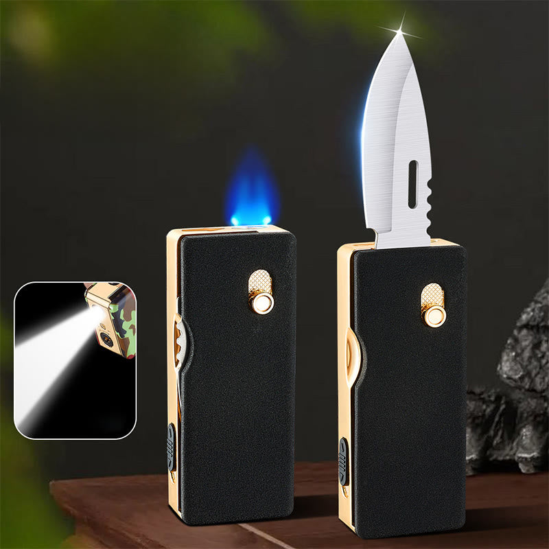 2-in-1 Golden Horse Relief Lighting Folding Knife Lighter - Black - image 7