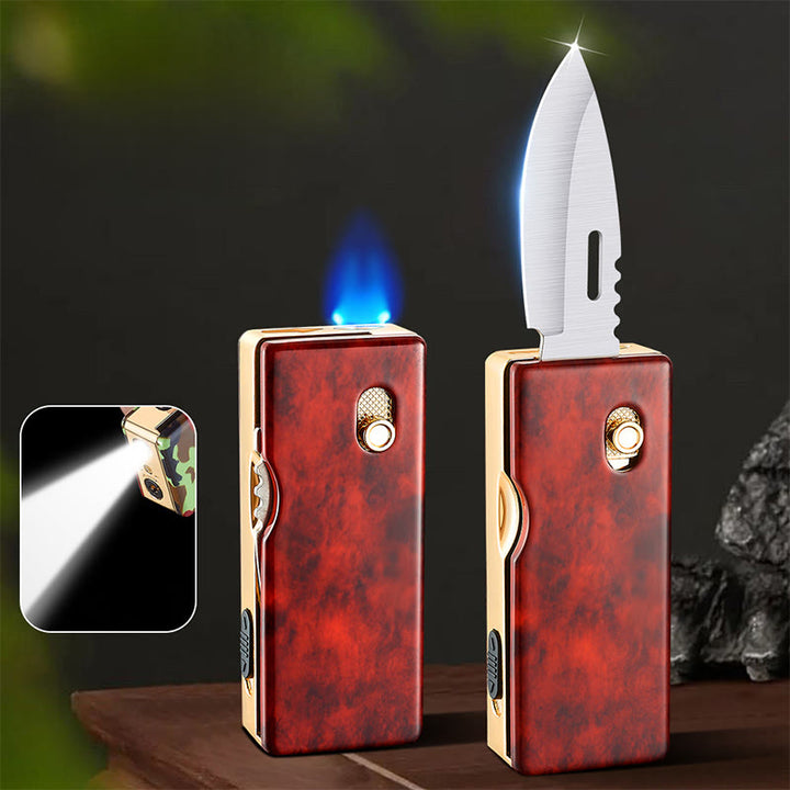 2-in-1 Golden Horse Relief Lighting Folding Knife Lighter - Red - image 8