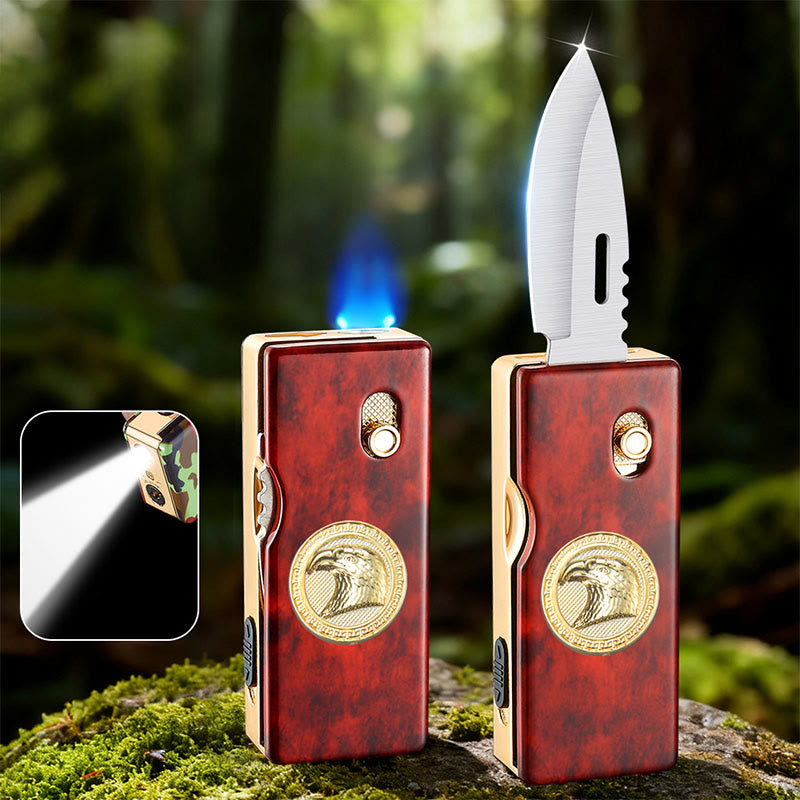 2-in-1 Golden Horse Relief Lighting Folding Knife Lighter - Eagle - image 0