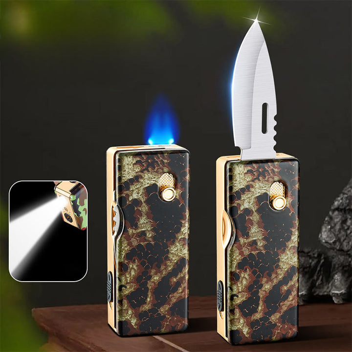 2-in-1 Golden Horse Relief Lighting Folding Knife Lighter - Snakeskin - image 2