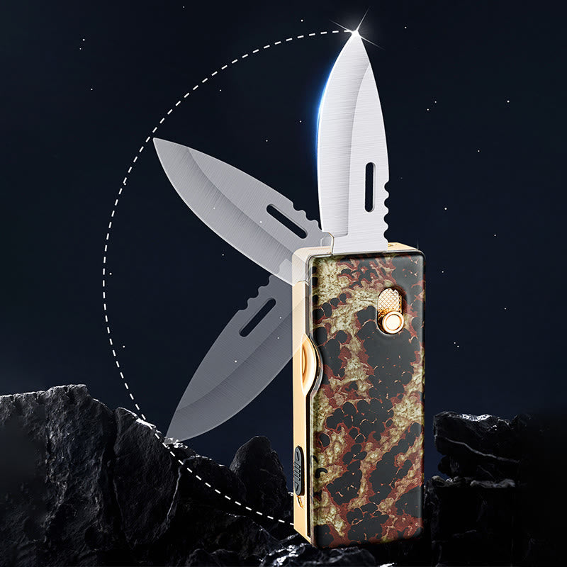 2-in-1 Golden Horse Relief Lighting Folding Knife Lighter - image 3
