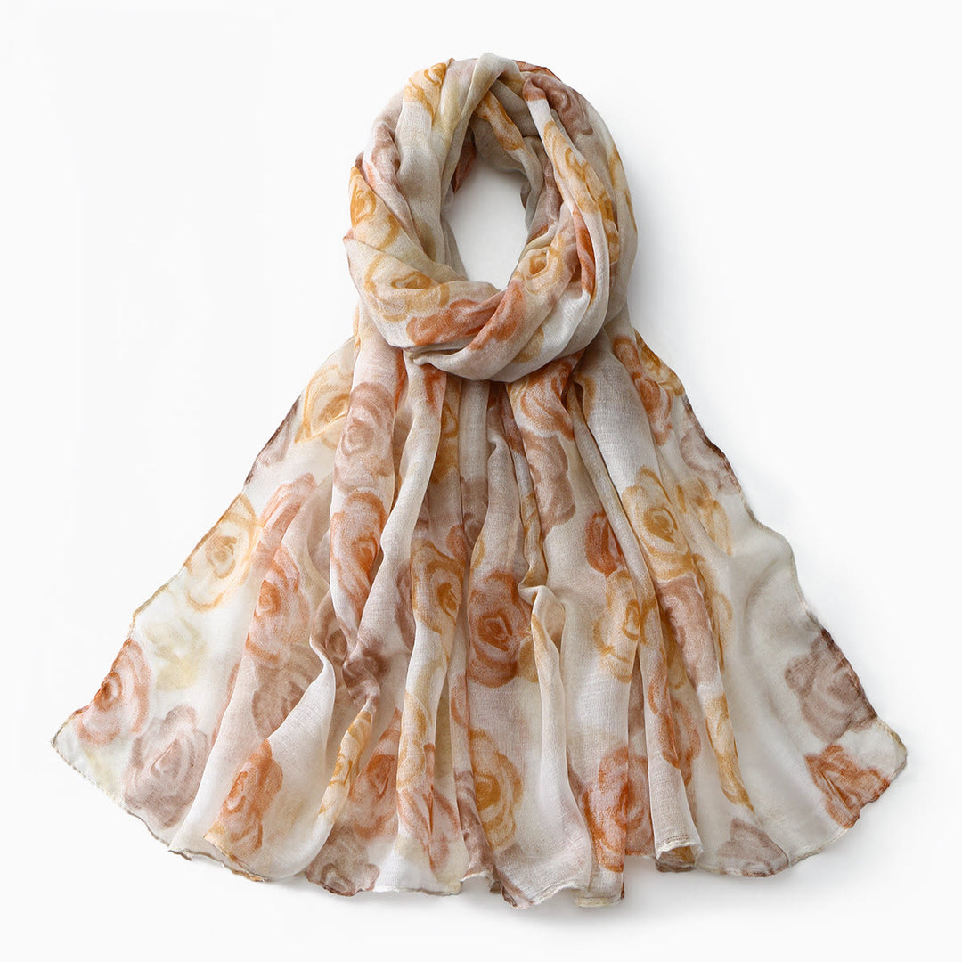 Women's Floral Print Summer Sunscreen Shawl Scarf - Khaki - image 4
