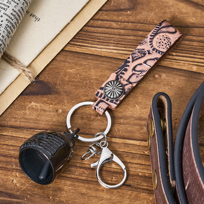 Vintage Motorcycle Eagle Bell Embossed Leather Keychain - image 4
