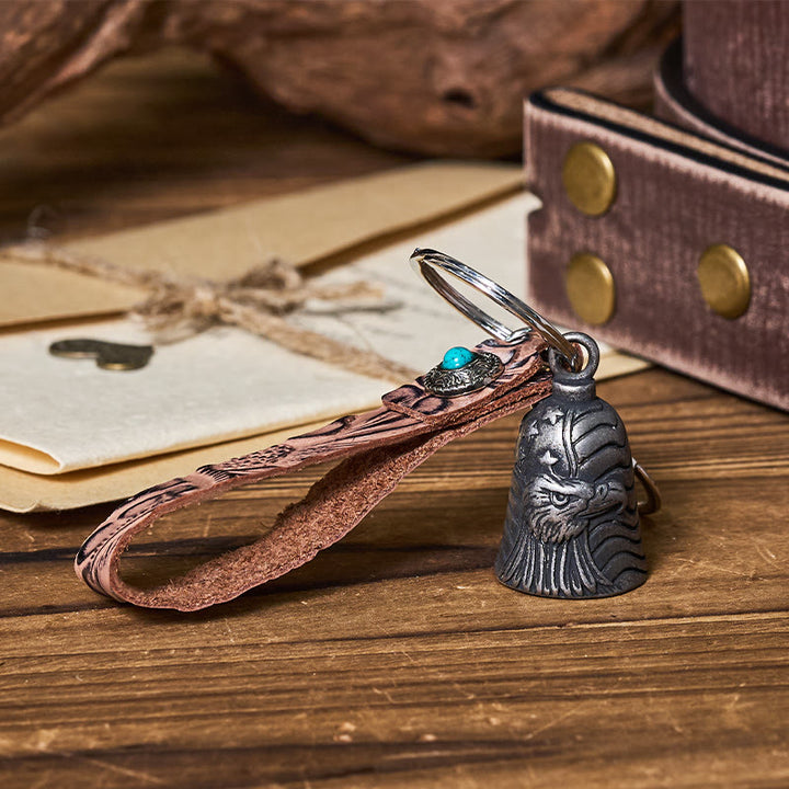Vintage Motorcycle Eagle Bell Embossed Leather Keychain - Style #4 - image 7