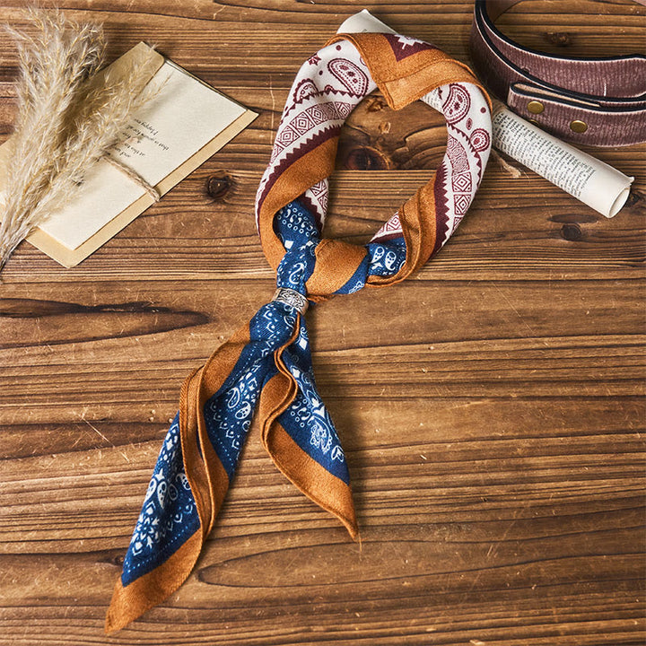 Retro Contrasting Cashew Patterned Pocket Square With Flower Buckle - Style #1 - image 0