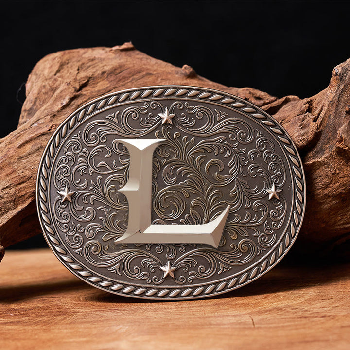 Men's Timeless DIY Initial Letter Silver Buckle Leather Belt - L - Without Belt - image 14