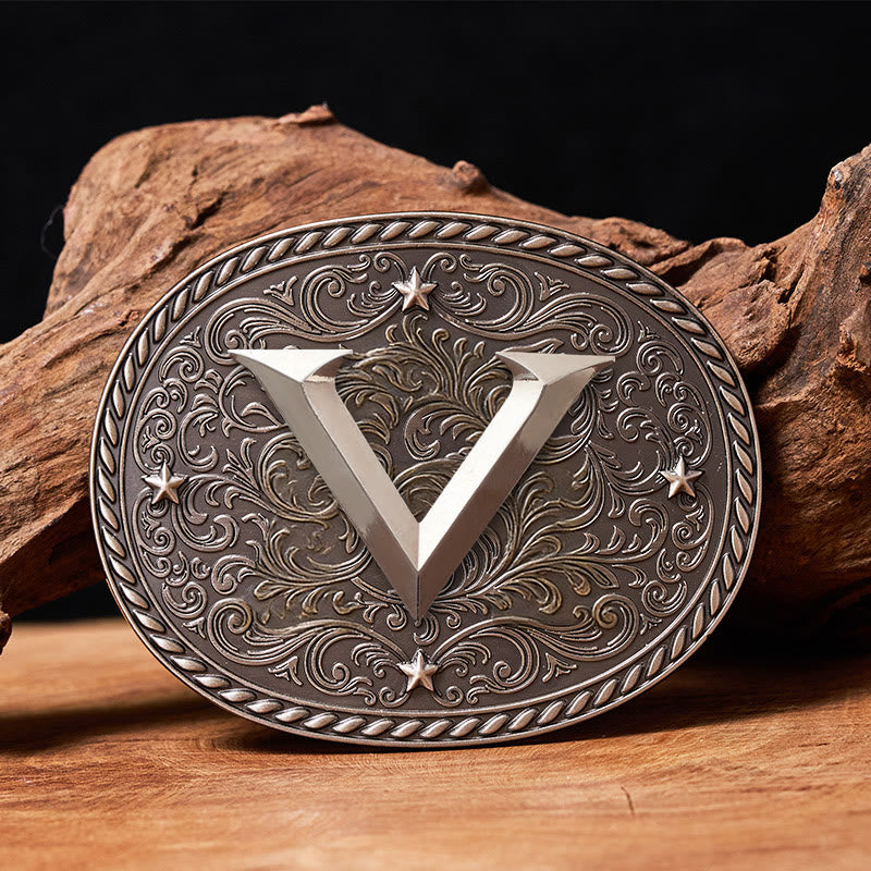 Men's Timeless DIY Initial Letter Silver Buckle Leather Belt - V - Without Belt - image 23