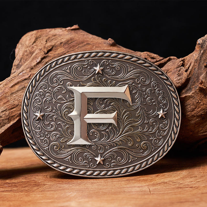 Men's Timeless DIY Initial Letter Silver Buckle Leather Belt - F - Without Belt - image 8