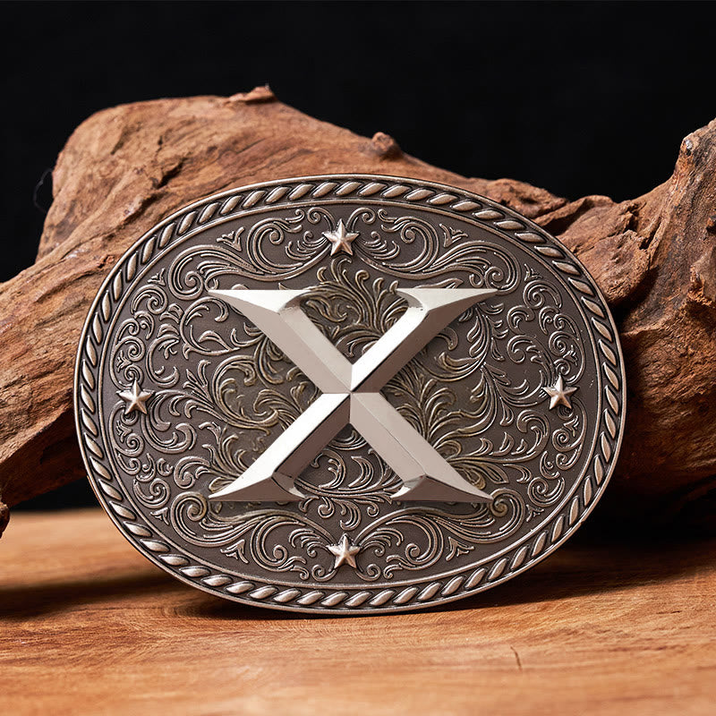 Men's Timeless DIY Initial Letter Silver Buckle Leather Belt - X - Without Belt - image 25