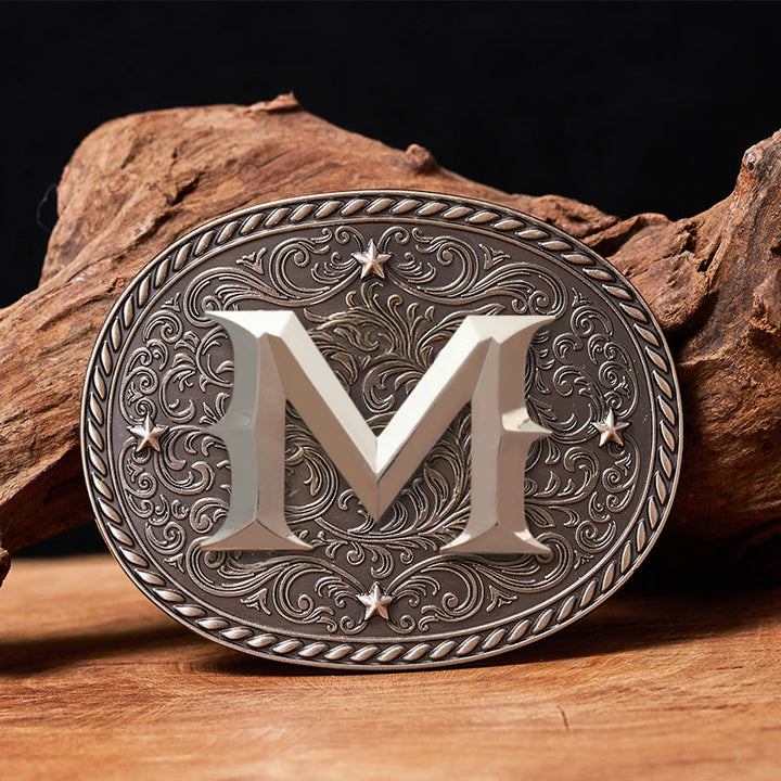Men's Timeless DIY Initial Letter Silver Buckle Leather Belt - M - Without Belt - image 15