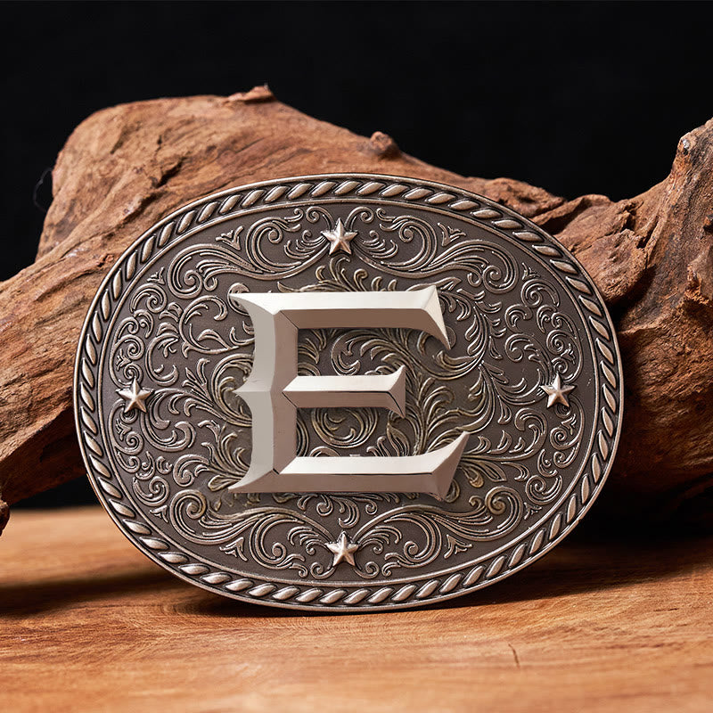 Men's Timeless DIY Initial Letter Silver Buckle Leather Belt - E - Without Belt - image 7