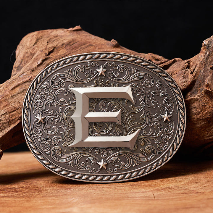 Men's Timeless DIY Initial Letter Silver Buckle Leather Belt - E - Without Belt - image 7