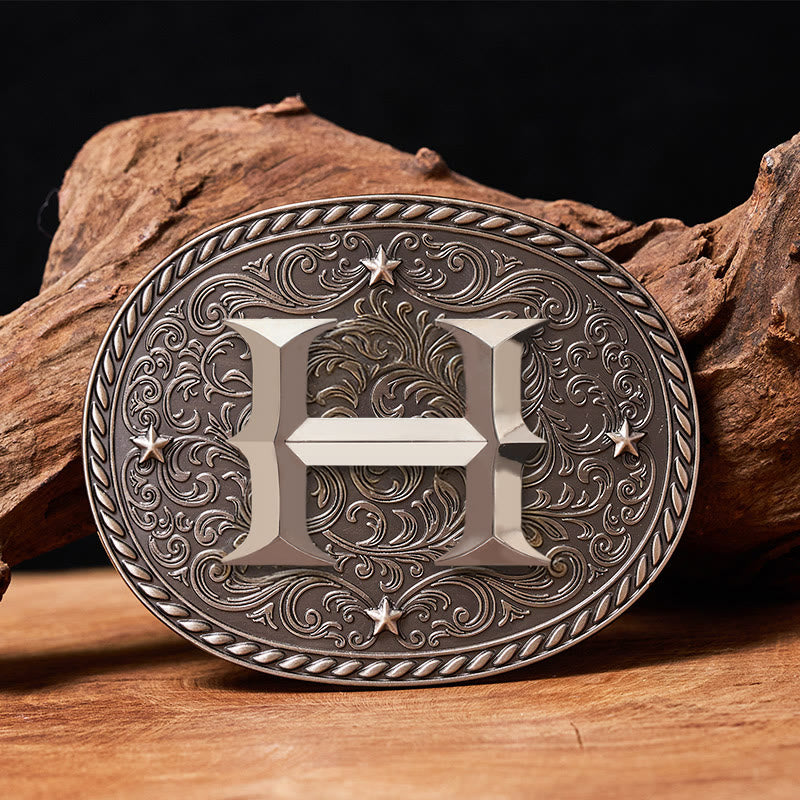 Men's Timeless DIY Initial Letter Silver Buckle Leather Belt - H - Without Belt - image 10