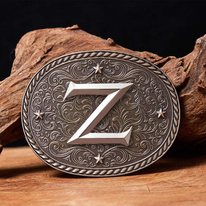 Men's Timeless DIY Initial Letter Silver Buckle Leather Belt - Z - Without Belt - image 27