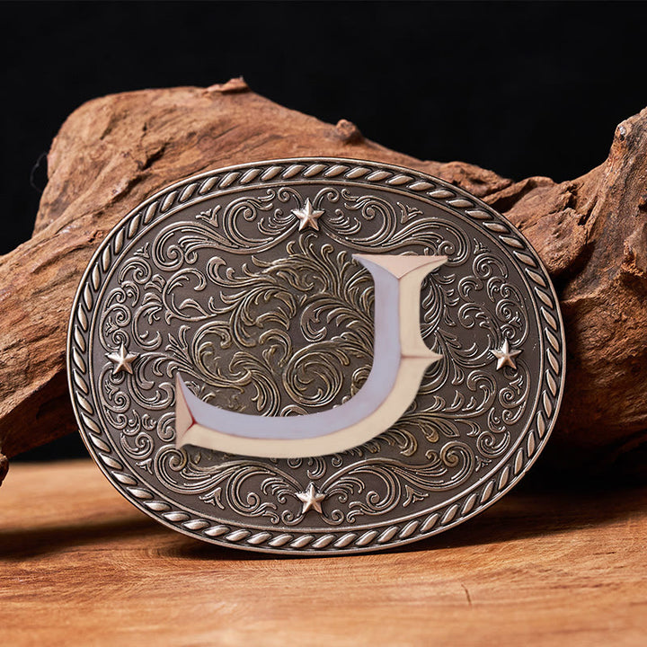Men's Timeless DIY Initial Letter Silver Buckle Leather Belt - J - Without Belt - image 12