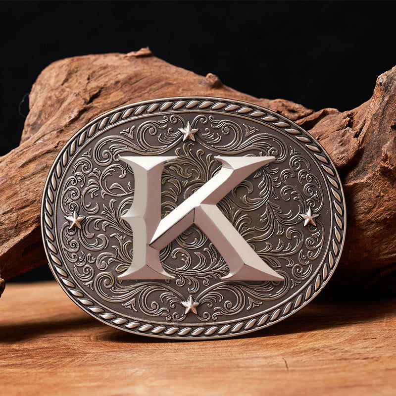 Men's Timeless DIY Initial Letter Silver Buckle Leather Belt - K - Without Belt - image 13