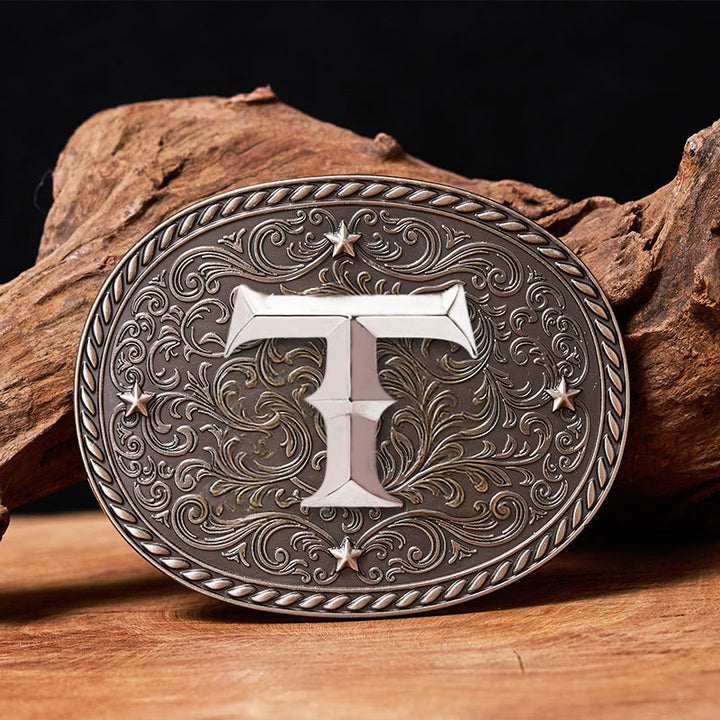 Men's Timeless DIY Initial Letter Silver Buckle Leather Belt - T - Without Belt - image 21
