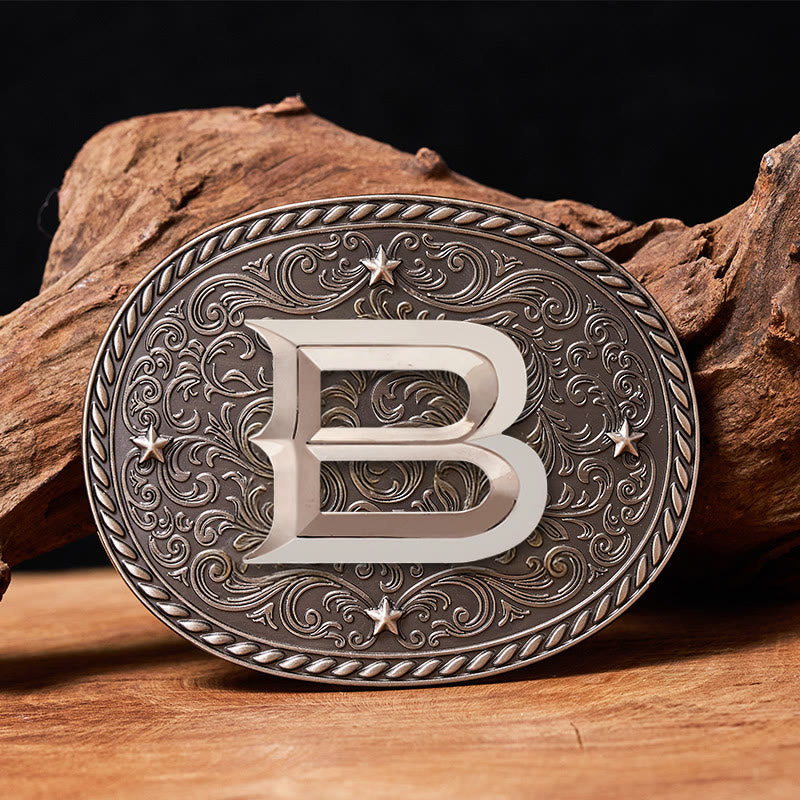 Men's Timeless DIY Initial Letter Silver Buckle Leather Belt - B - Without Belt - image 4
