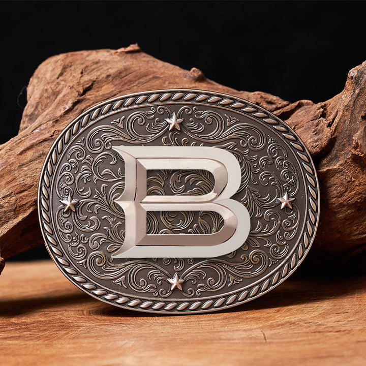 Men's Timeless DIY Initial Letter Silver Buckle Leather Belt - B - Without Belt - image 4
