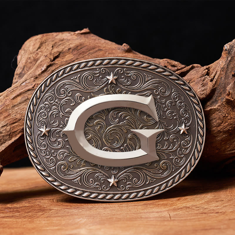 Men's Timeless DIY Initial Letter Silver Buckle Leather Belt - G - Without Belt - image 9