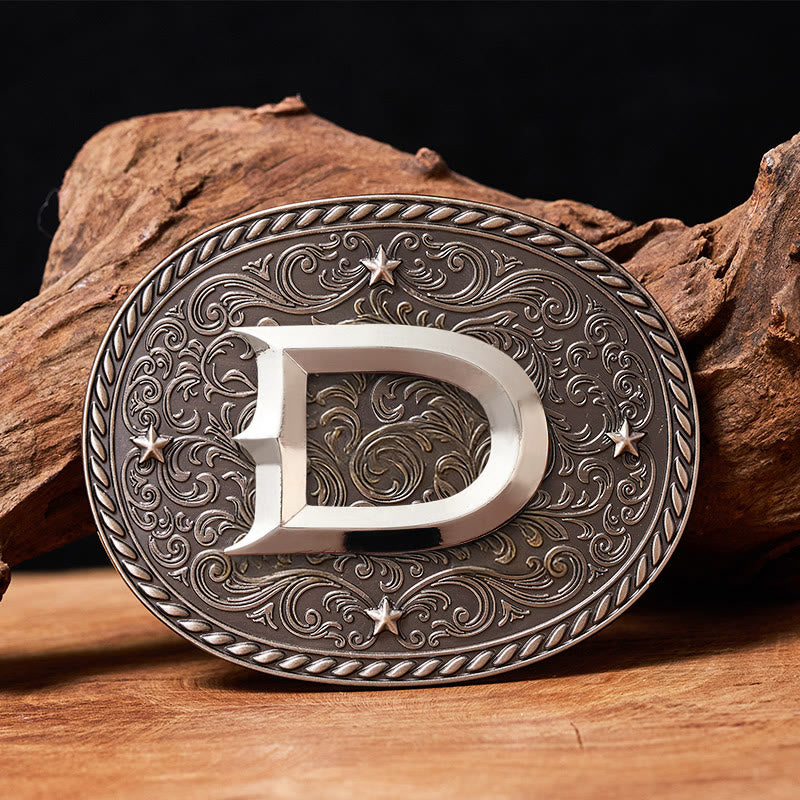 Men's Timeless DIY Initial Letter Silver Buckle Leather Belt - D - Without Belt - image 6