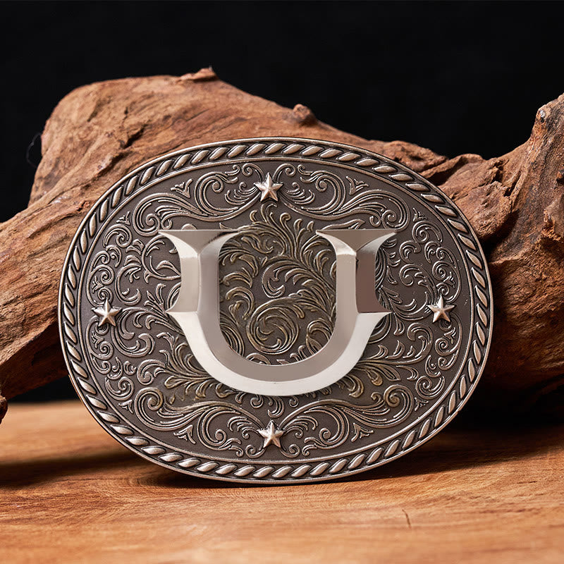 Men's Timeless DIY Initial Letter Silver Buckle Leather Belt - U - Without Belt - image 22