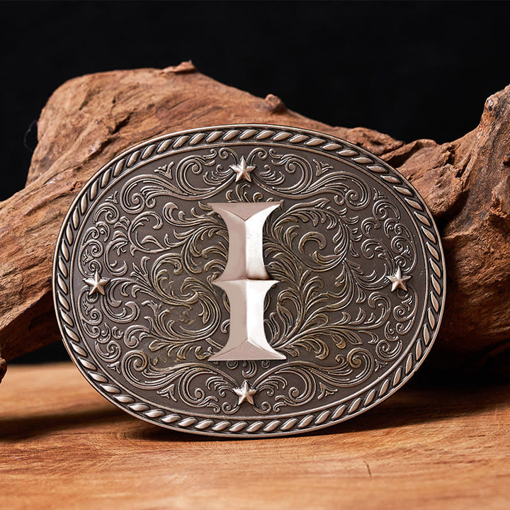 Men's Timeless DIY Initial Letter Silver Buckle Leather Belt - I - Without Belt - image 11