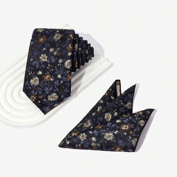 Men's Vintage Floral Jacquard Necktie And Pocket Square Set - image 4