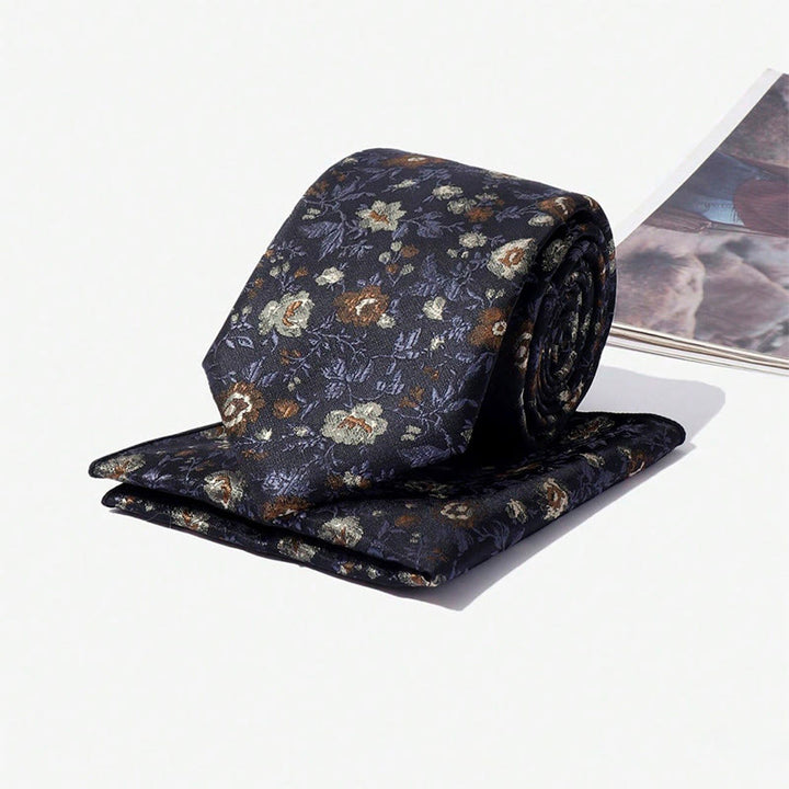 Men's Vintage Floral Jacquard Necktie And Pocket Square Set - image 5