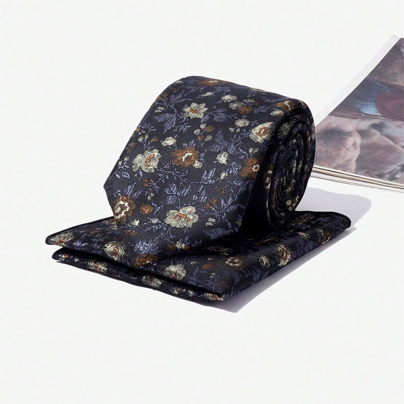 Men's Vintage Floral Jacquard Necktie And Pocket Square Set - image 5