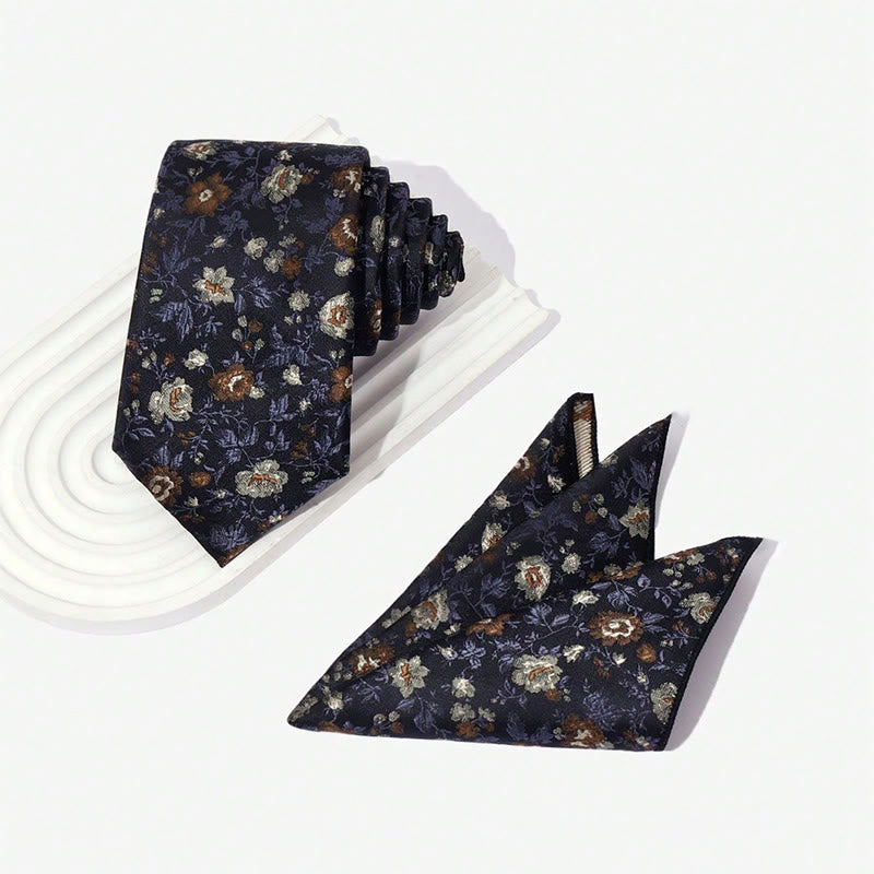 Men's Vintage Floral Jacquard Necktie And Pocket Square Set - image 4