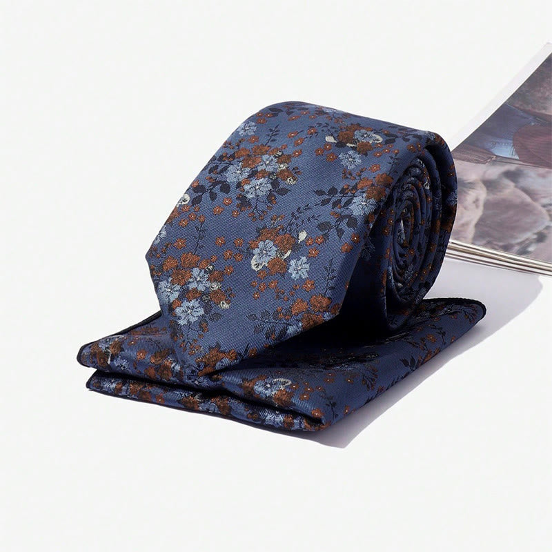 Men's Vintage Floral Jacquard Necktie And Pocket Square Set - image 2