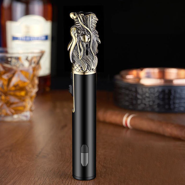 Dragon Head Relief Straight Flame Butane Lighter - Bronze - image 4