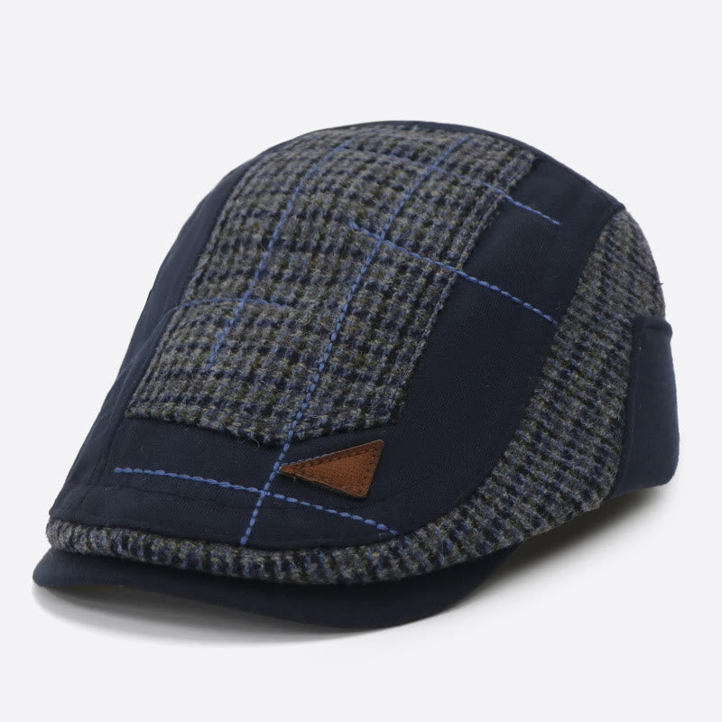 Vintage Art Splicing Winter Warm Men's Beret Hat - Navy - Adjustable(21 5/8"-22 7/8") - image 1