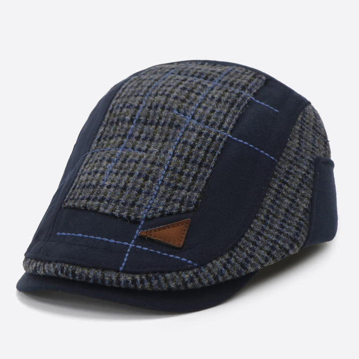 Vintage Art Splicing Winter Warm Men's Beret Hat - Navy - Adjustable(21 5/8"-22 7/8") - image 1