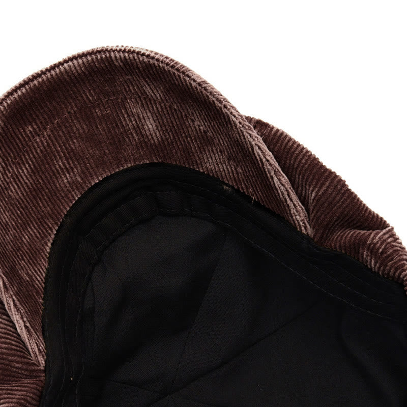 Retro-Inspired Solid Color Corduroy Newsboy Beret Hat - image 3