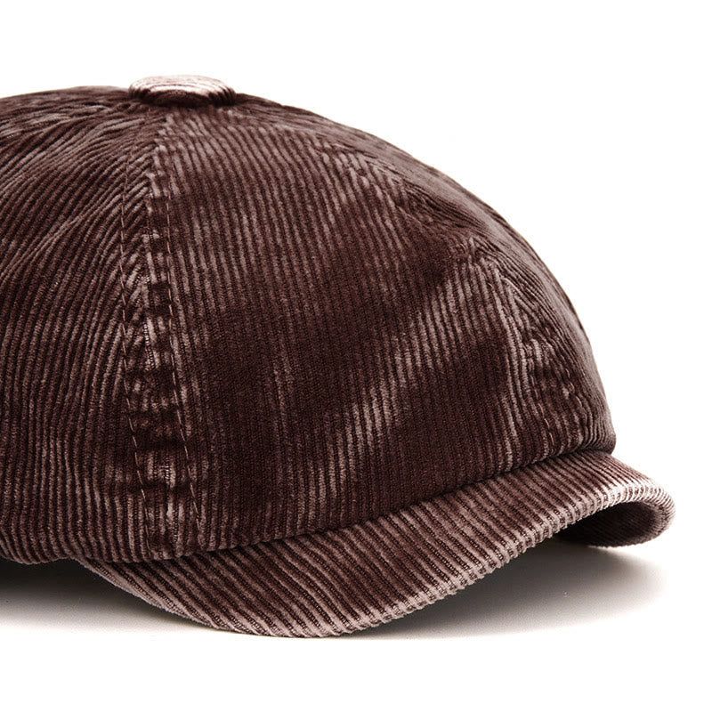 Retro-Inspired Solid Color Corduroy Newsboy Beret Hat - image 1