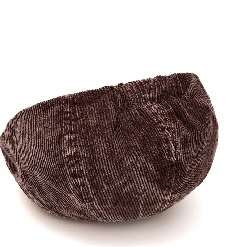 Retro-Inspired Solid Color Corduroy Newsboy Beret Hat - image 2