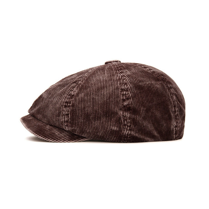 Retro-Inspired Solid Color Corduroy Newsboy Beret Hat - image 4